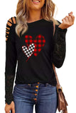 Plaid Heart Print Cut-out Lace Splicing One Shoulder Top