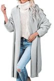 Cardigan lungo con cappuccio e tasche da donna grigio aperto sul davanti 