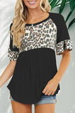 Leopard Stitching Pleated Casual Top