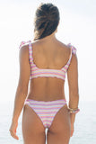 Costume da bagno con bikini a buco della serratura con stampa arricciatura con nodo sulla spalla