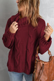 Women Solid Turtleneck Cable Knit Pullover Sweater