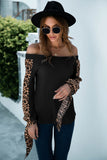 Women Contrast Leopard Sleeve Waffle Knit Top