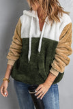 Army Green Colorblock Fluffy Faux Fur Hoodie