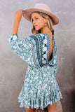 V Backed Ruffle Hem Bohemian Vintage Floral Mini Dress