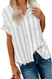 Turnover Neck Striped Button Up Shirt Womens