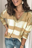 Maglione pullover lavorato a maglia con impunture a righe in pizzo con scollo a V da donna