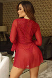 Lace V Neck Long Sleeve Sexy Sheer Open Front Negligee