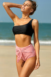 Slip bikini stampati a vita alta con fiocco