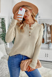 Women's Plain Buttoned Henley Sweater with Slit