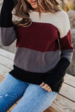Pullover da donna a maniche lunghe con scollo a O in maglia a blocchi di colore a righe