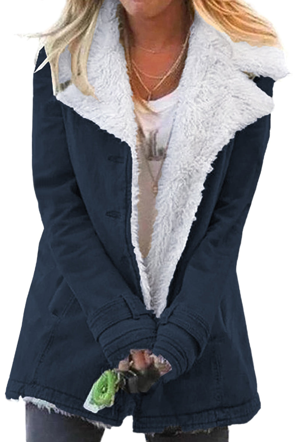 Khaki Lapel Collar Fleece Lined Jacket