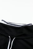 Women Black Striped Splicing Long Sleeve Top Cowl Neck Drawstring Sweatshirt