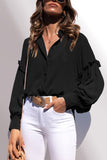 Ruffled Patchwork Bubble Sleeve Loose Shirt