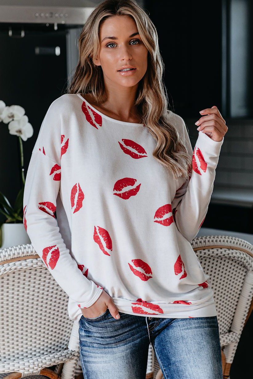 Valentine’s Day Lip Prints Long Sleeve Top