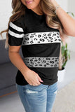 T-shirt a blocchi di colore a maniche corte con stampa leopardata da donna