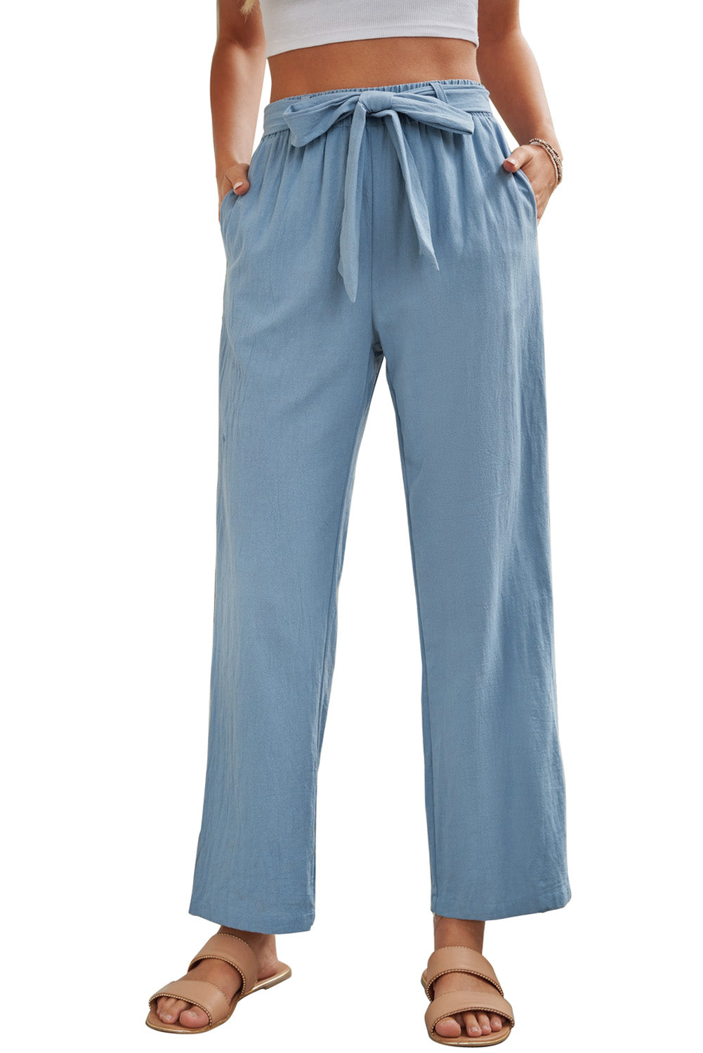 wide leg pants with drawstring