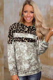 Leopard Splicing Tie Dye Pullover Sweatshirt