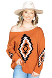 Women's Orange Scoop Neck Graphic Pullover Sweater