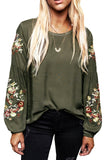 Long Sleeve Crew Neck Floral Embroidered Tops for Women