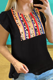 Colorful Striped Leopard Splicing T-Shirt