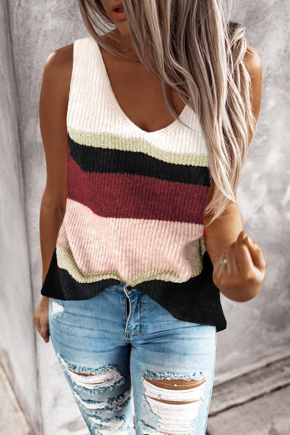 Khaki Color Block Knitted Sweater Vest