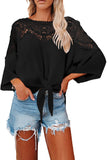 Lace Splicing Tie Knot Bell Sleeve Blouse