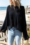 Women's Black Distressed See Through Crop Knit Sweater