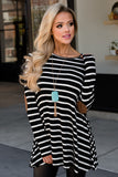 Stripe Elbow Patch Button Back Tunic Top