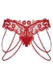 Beaded Chains Embroidered Lace Thong