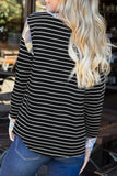Floral Splicing Black And White Striped Top For Ladies