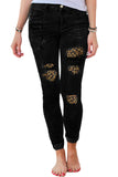 Ripped Leopard Patch Pocket High Waist Skinny Jeans
