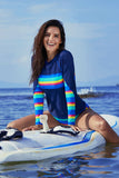Rainbow Striped Navy Long Sleeve Tankini Swimsuit