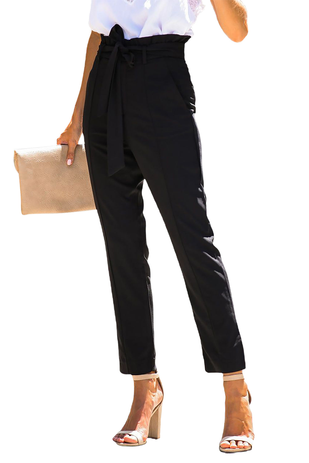 Classic Belted High Waisted Straight Leg pants