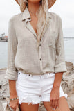 Beige Button Down Lapel Collar Shirt with Pocket