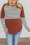 Striped Colorblock Plus Size Long Sleeve Top