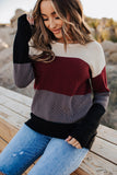 Womens Striped Color Block Knitted O-Neck Pullover long sleeve  Sweater