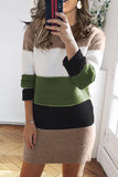 Khaki Color Block Sweater Dress