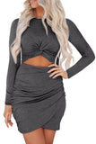 Ruched Cut Out Full Sleeve Bodycon Dress