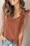 Swiss Dot Woven Sleeveless Top With Ruffled Straps