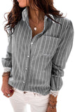 Striped Print Turn-down Collar Lace Cuffs Shirt