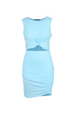 Solid Color Ruched Cut Out Waist Bodycon Dress