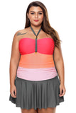 Swimming Dress For Women Color Block Halter Swimdress
