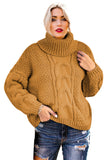 Women Solid Turtleneck Cable Knit Pullover Sweater