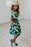 Girls Round Neck Summer Dresses With Daisy Print