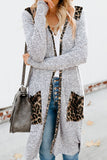 Cardigan lungo a righe con patchwork leopardato da donna con tasche