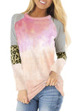 Tie Dye Long Sleeve Top With Stripes And Leopard Print