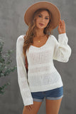 Maglione aperto in maglia a maniche lunghe con scollo rotondo bianco da donna 