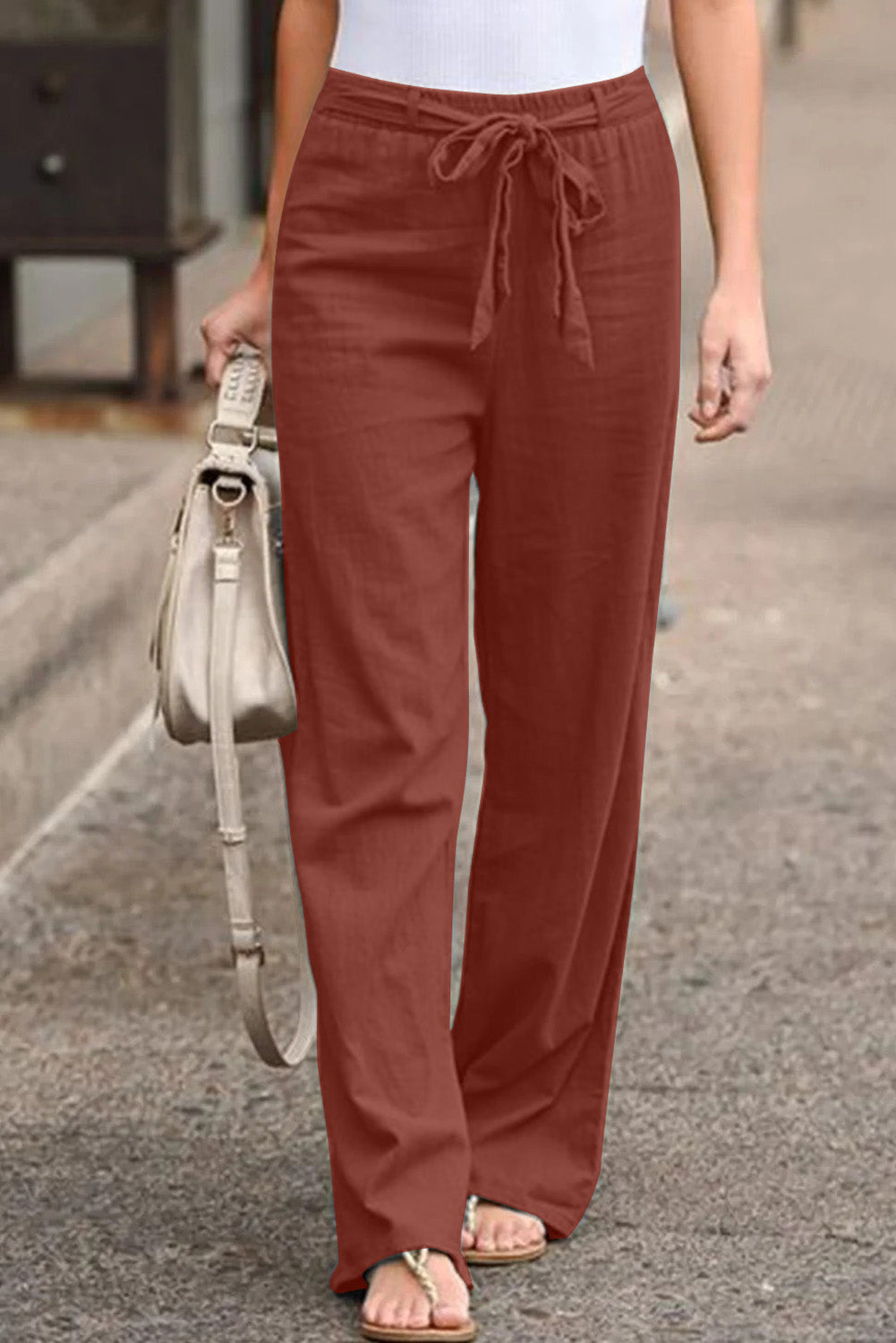 wide leg pants with drawstring