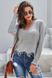 Women's Distressed V Neck Worn Out Cropped Sweater