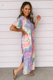 Casual Neon Tie Dye Summer Dress With Side Split